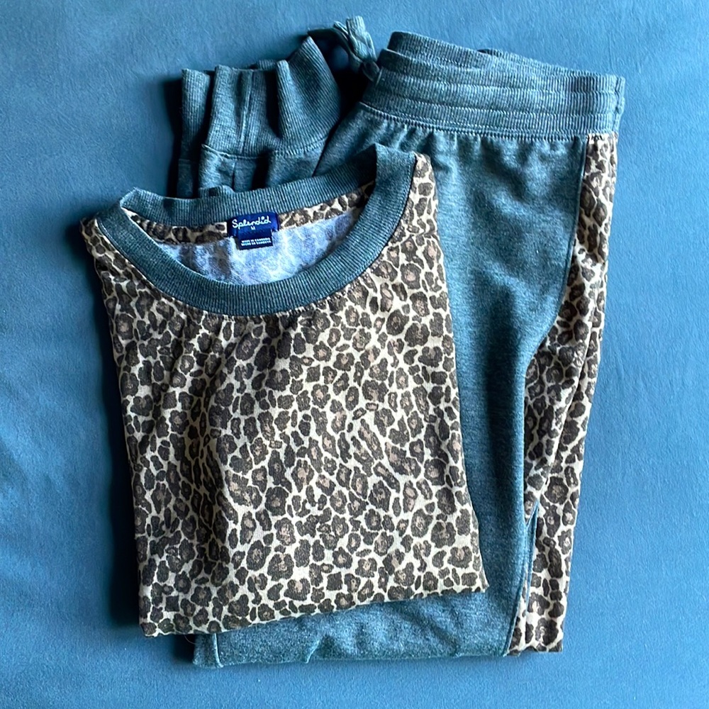 LAST CALL Splendid leopard and gray loungewear set M - Picture 2 of 6